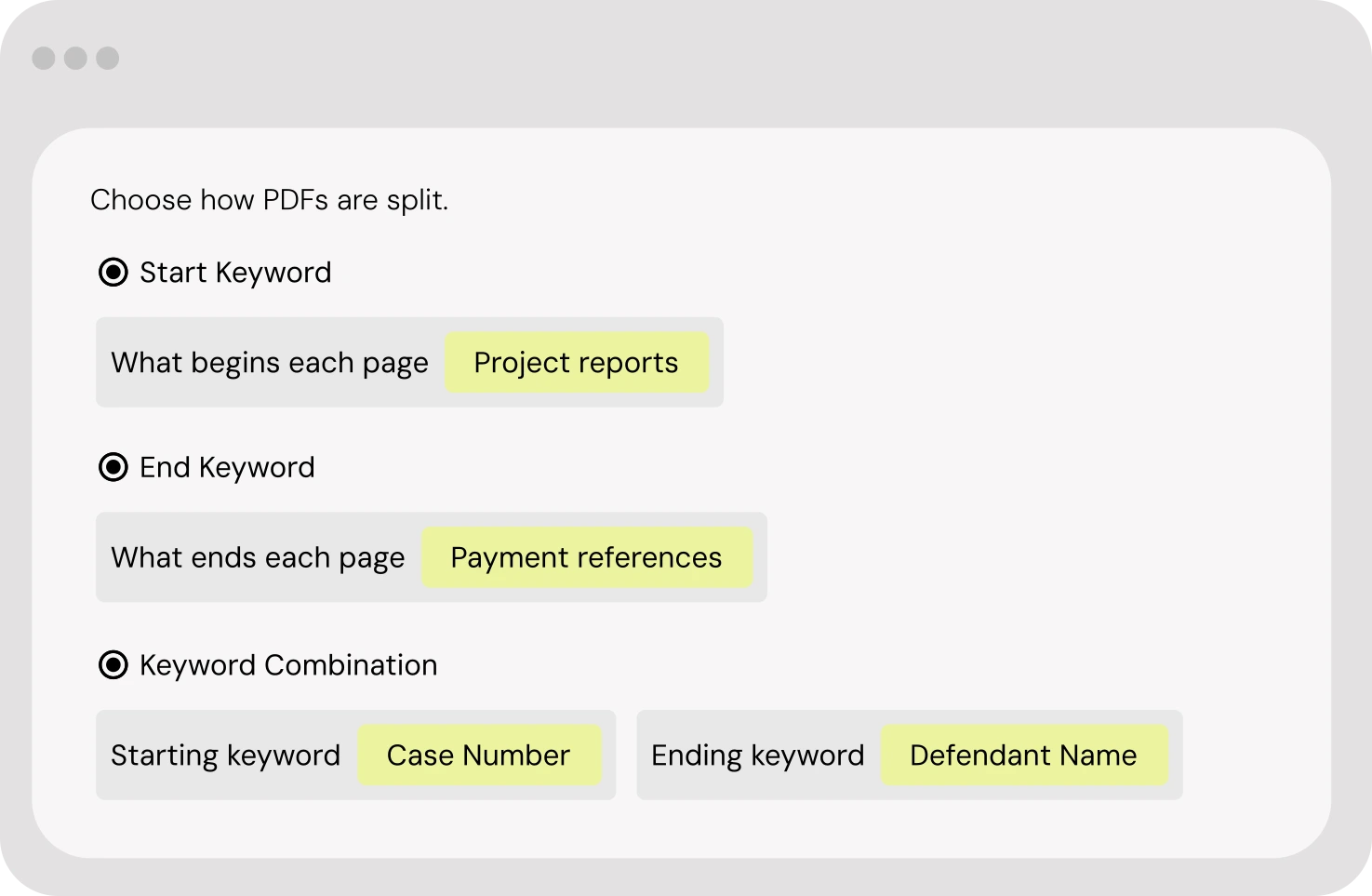 Splitting PDFs by Keyword Identifiers